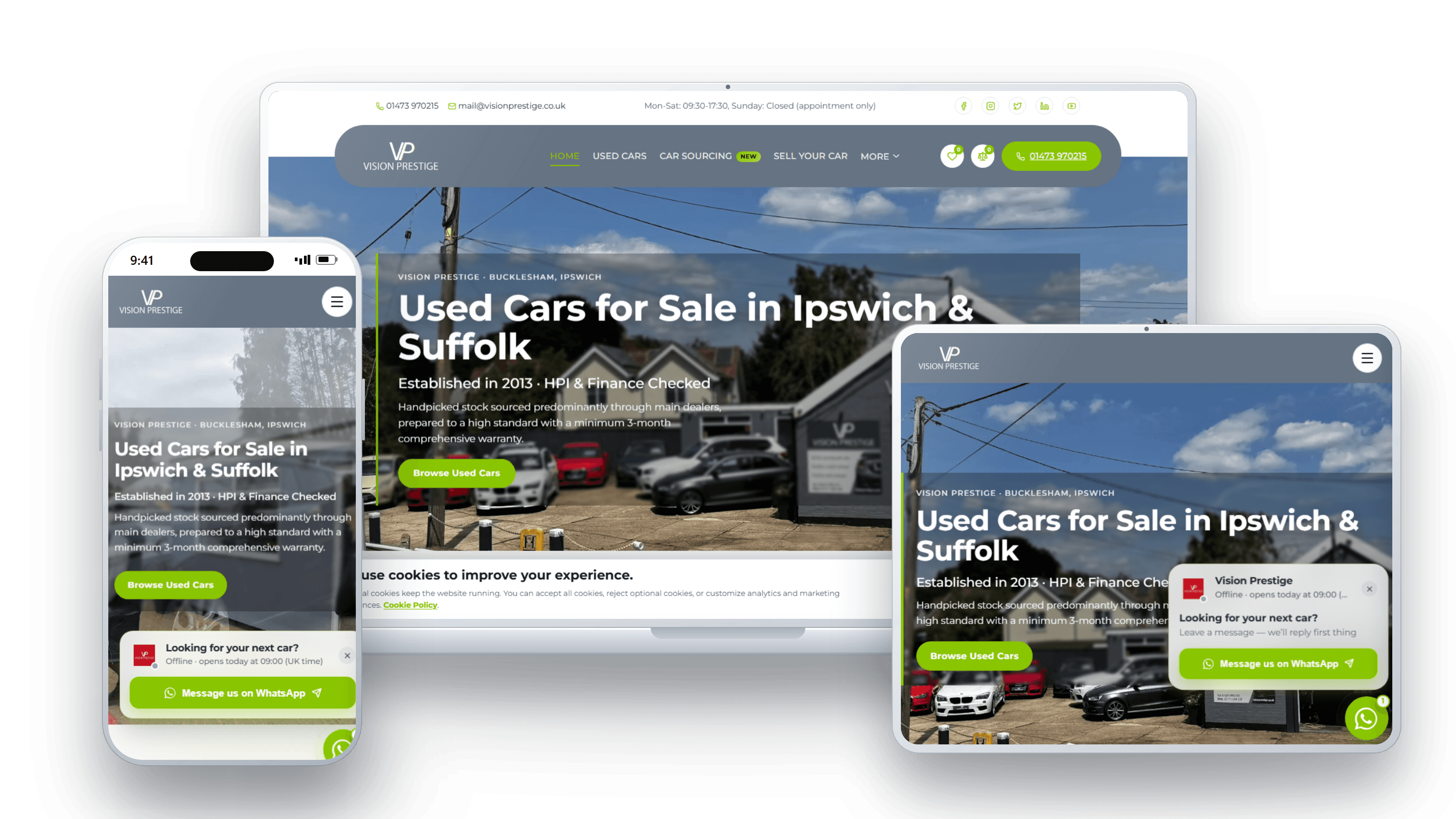 Dealer website by Carous shown across desktop, tablet and mobile