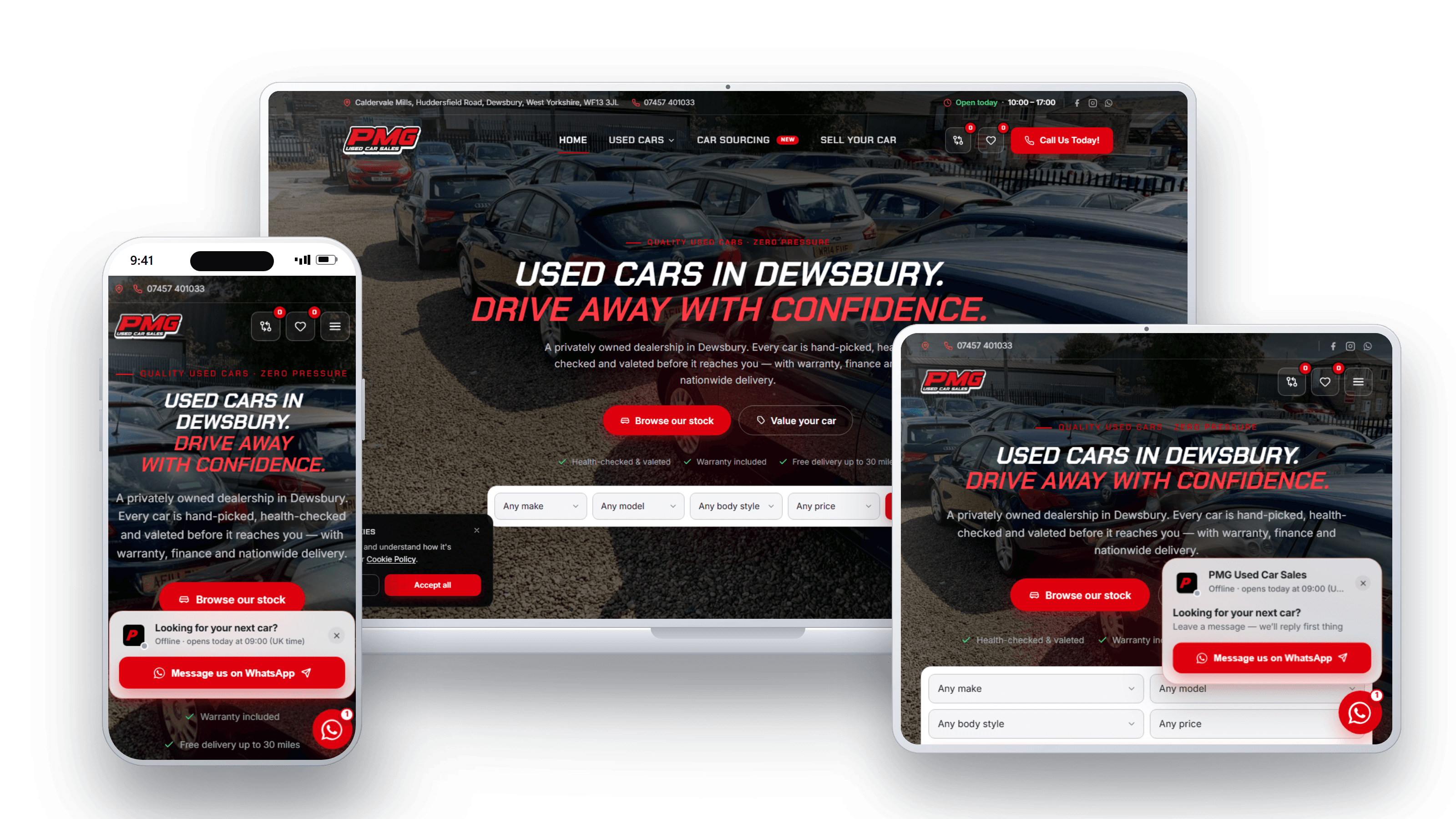 Dealer website by Carous shown across desktop, tablet and mobile